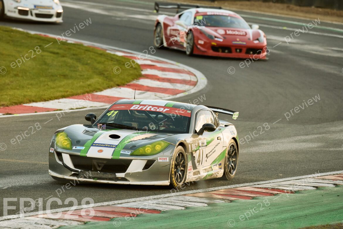 Luke Bennett and Daniel Wylie race for Innovation in a Ginetta G56 GT EVO (CHALLENGE (INV) Class) at the Britcar Endurance Championship at Brands Hatch Indy on the 8th November 2025. (Photo by Craig Allan-McWilliams)