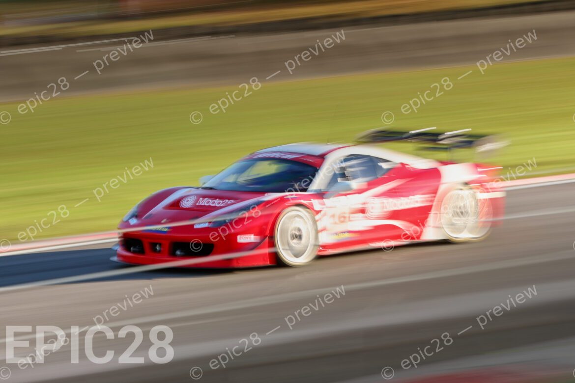 Bonamy Grimes and Johnny Mowlem (PRO) race for FF Corse / Red River in a Ferrari 458 Challenge (CHALLENGE Class) at the Britcar Endurance Championship at Brands Hatch Indy on the 8th November 2025. (Photo by Tracey Allan-McWilliams)