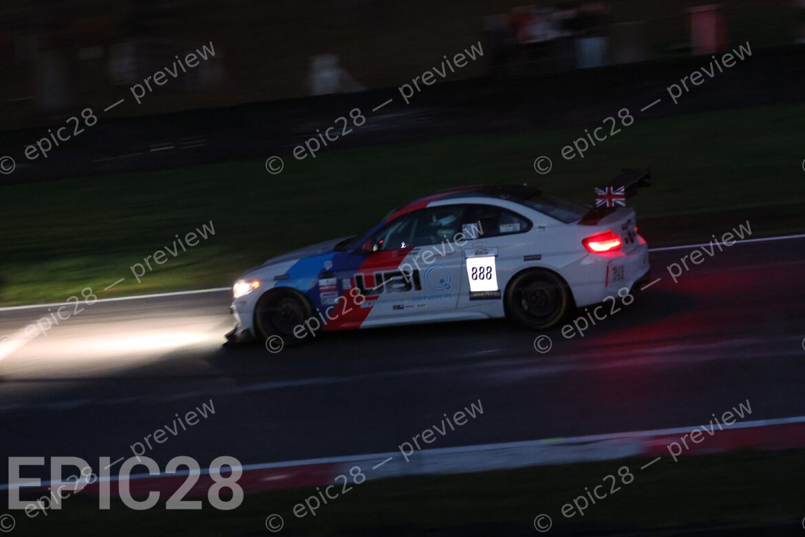 Andrew Dawber and Nathan Wright (PRO) race for Brookspeed / UBIQ in a BMW M2CSR (TROPHY Class) at the Britcar Endurance Championship at Brands Hatch Indy on the 8th November 2025. (Photograph by Tracey Allan-McWilliams)