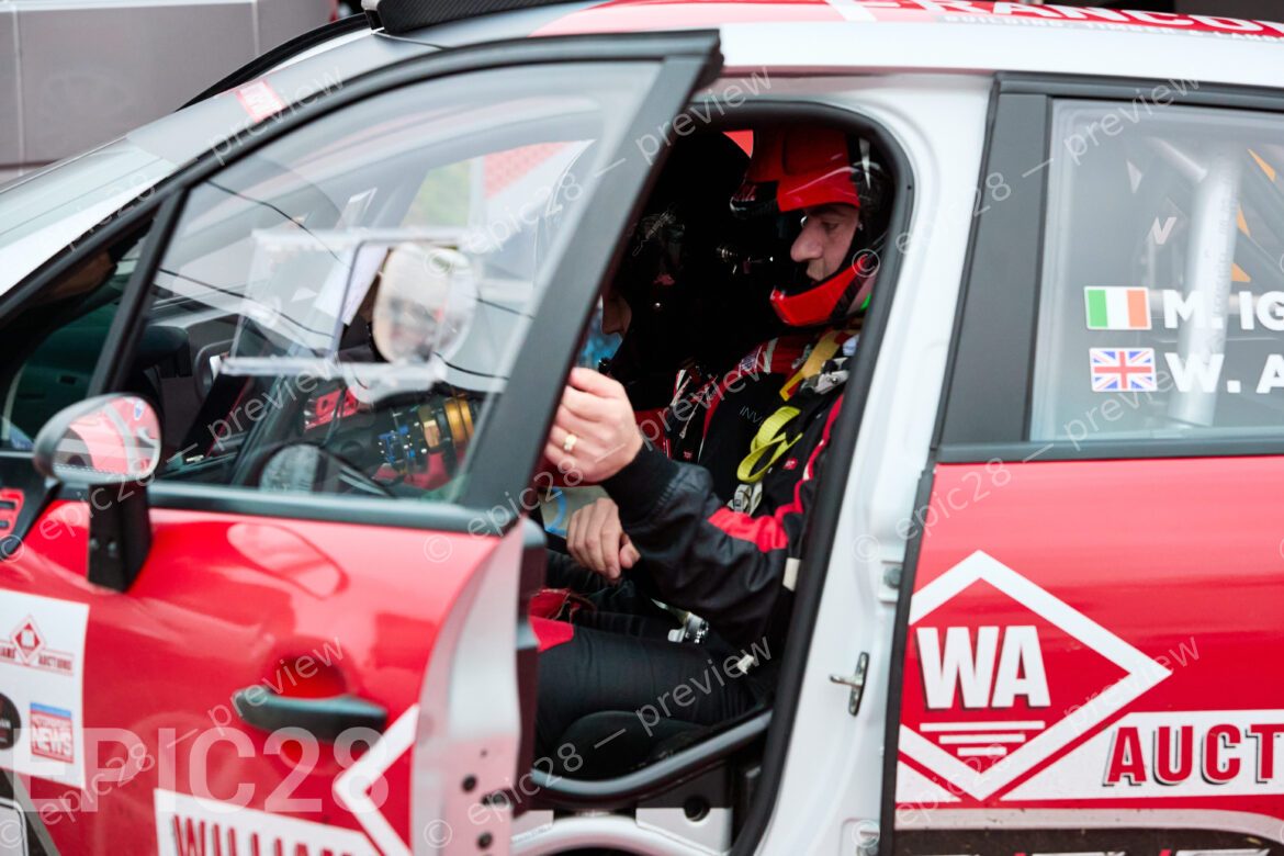 Driver Michael Igoe (Dukeries MC) and co-driver Will Atkins (Whitchurch MC) race in the Citroen C3 Rally 2 (1600) at the NHMC Cadwell Stages Rally 2025 at Cadwell Park Circuit, Louth, Lincolnshire on the 16th Nov 2025.
