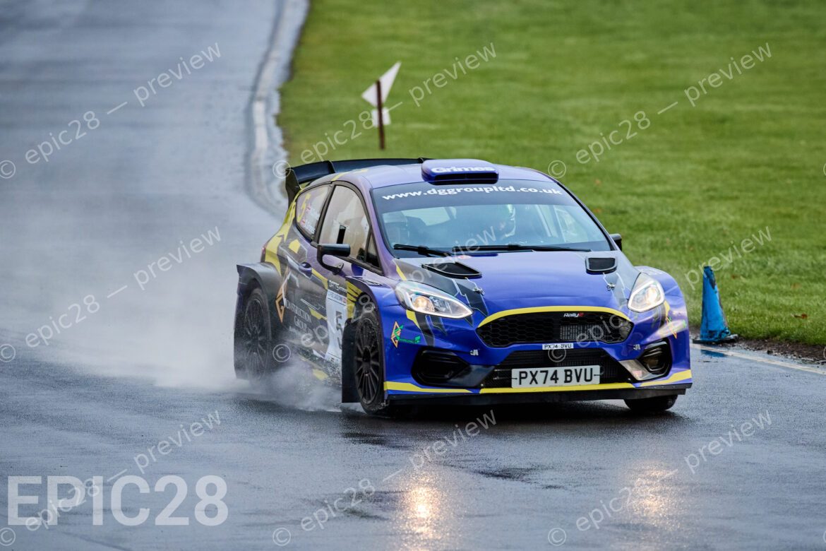 Castle Combe Race Circuit, England, 29th Nov 2025, Dean Grimes and Martin Corbett race for DG Construction Group, DG Charging, Datts Ltd, The Teddy Bear Run in a Ford Fiesta Rally2 at the DAE Castle Combe Stage Rally. Credit: Craig Allan-McWilliams/Alamy Live News