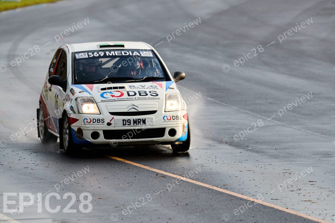 Castle Combe Race Circuit, England, 29th Nov 2025, Mat Wheeler and Kelan Watkins race for DBS Ltd, CR Signs, Exact Engineering, RVG Automotive in a Citroen C2 at the DAE Castle Combe Stage Rally. Credit: Craig Allan-McWilliams/Alamy Live News