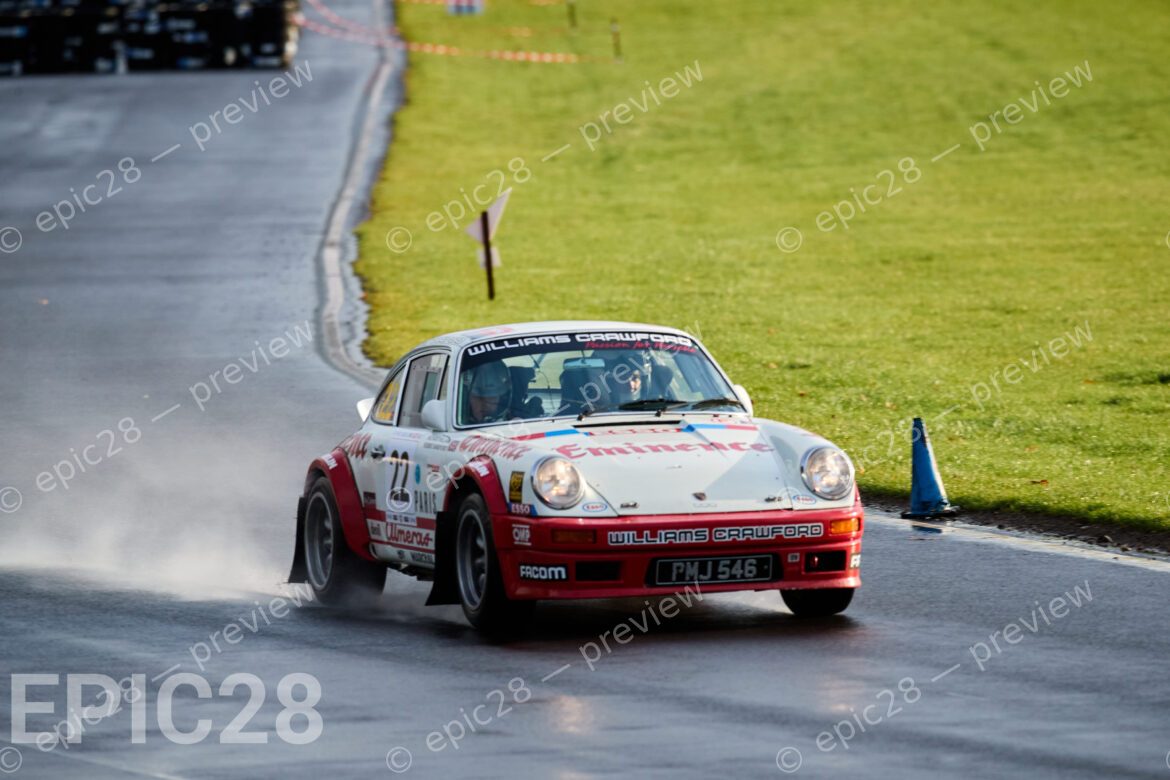 Castle Combe Race Circuit, England, 29th Nov 2025, Richard Williams and Robbie Sandford race in a Porsche 911 at the DAE Castle Combe Stage Rally. Credit: Craig Allan-McWilliams/Alamy Live News