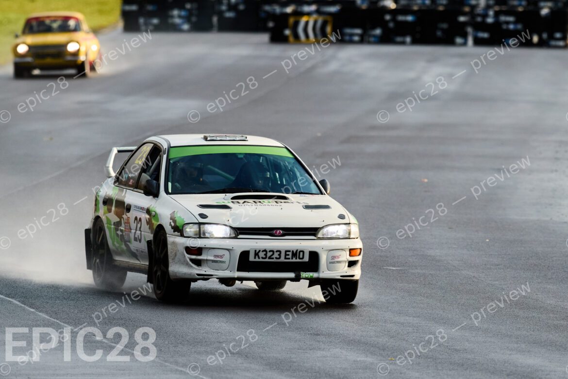 Castle Combe Race Circuit, England, 29th Nov 2025, Barry John and Seyyan John race in a Subaru Impreza at the DAE Castle Combe Stage Rally. Credit: Craig Allan-McWilliams/Alamy Live News