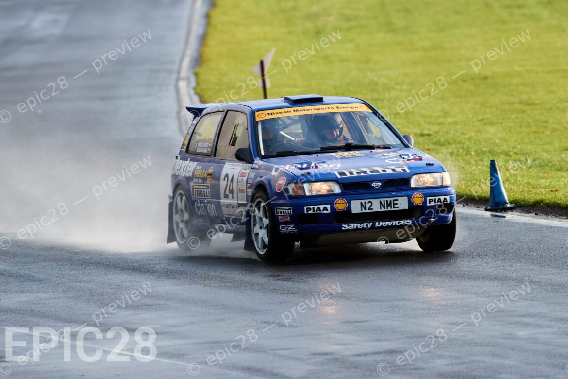 Castle Combe Race Circuit, England, 29th Nov 2025, Marcus Pagett and Mark Watkins race for Pagett machinery ltd in a Nissan Sunny GTI F2 at the DAE Castle Combe Stage Rally. Credit: Craig Allan-McWilliams/Alamy Live News