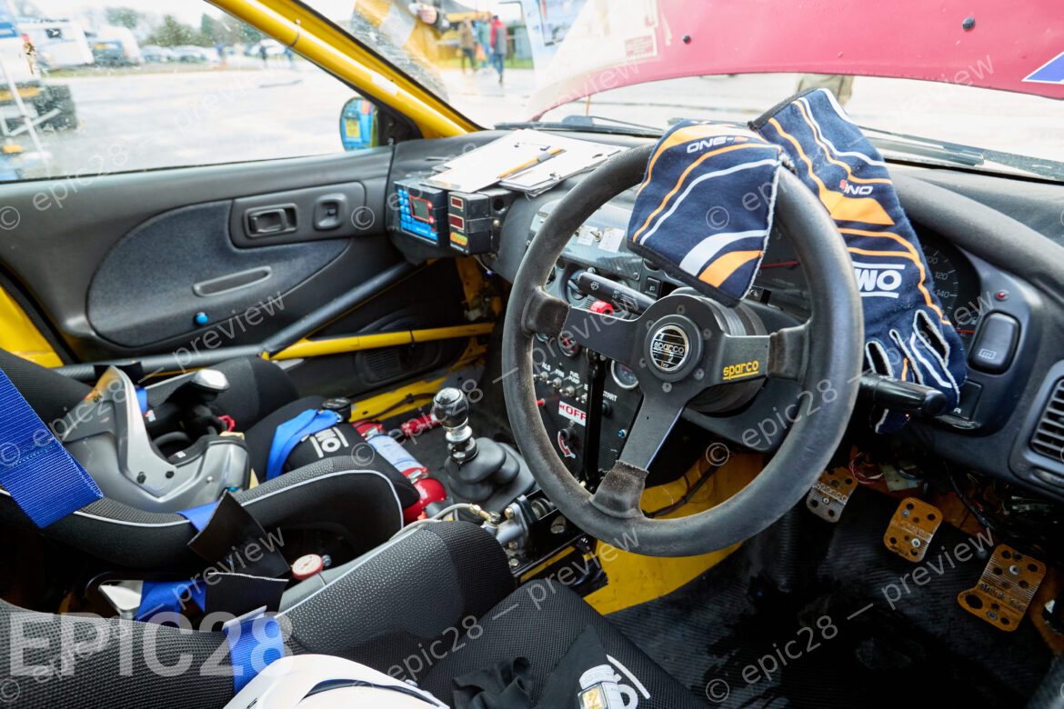 Castle Combe Race Circuit, England, 29th Nov 2025, Alex Hanley and George Buckley inside the Subaru Impreza at the DAE Castle Combe Stage Rally. Credit: Craig Allan-McWilliams/Alamy Live News