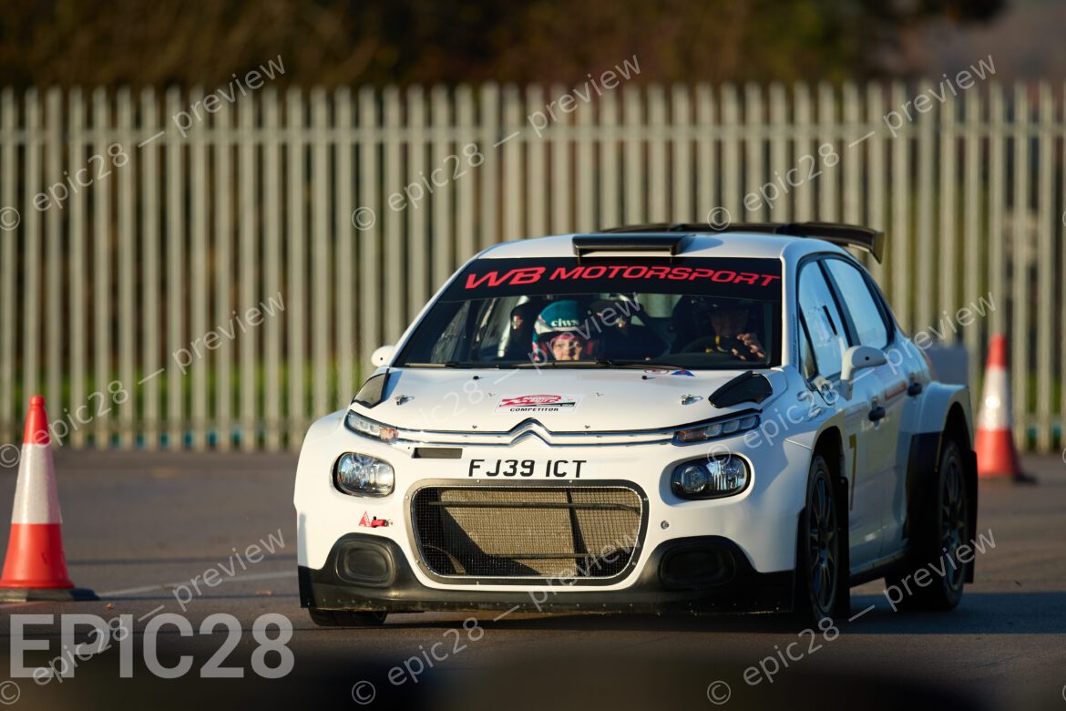 Donington Park, England, 30th Nov 2025, No7, Mark Gellatly of Ecurie Royal Oak and Harriet Worth of Coalville CC race in a Citroen C3 Rally2 at the Tegiwa Donington Rally 2025 at Donington Park on 30th Nov 2025. Credit: Craig Allan-McWilliams/Alamy Live News