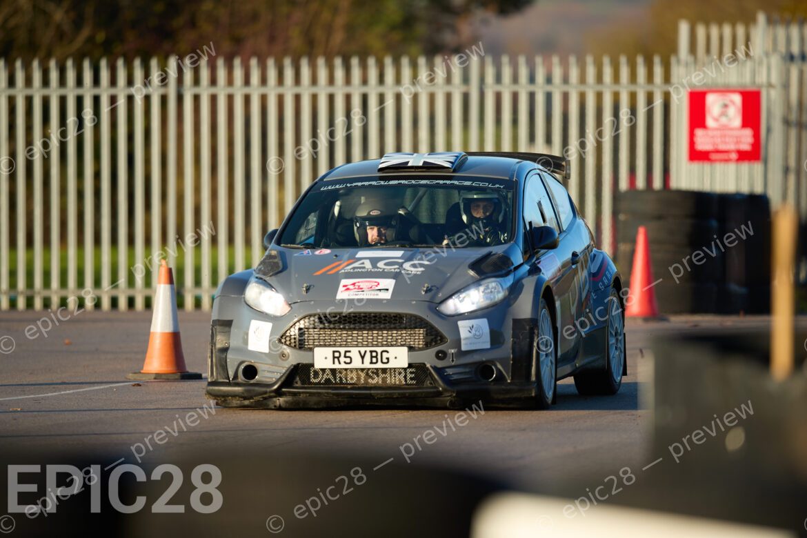 Donington Park, England, 30th Nov 2025, No8, Jack Darbyshire of Preston MC and Matthew Kendall of Preston MC race in a Ford Fiesta R5 at the Tegiwa Donington Rally 2025 at Donington Park on 30th Nov 2025. Credit: Craig Allan-McWilliams/Alamy Live News