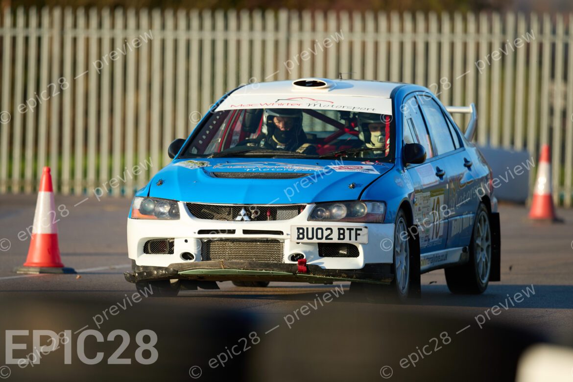 Donington Park, England, 30th Nov 2025, No10, David Jenkins of Dukeries MC and Philip Hopkins of BTRDA race in a Mitsubishi Evo 9 at the Tegiwa Donington Rally 2025 at Donington Park on 30th Nov 2025. Credit: Craig Allan-McWilliams/Alamy Live News