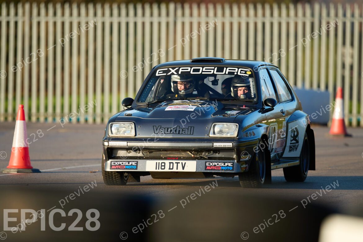 Donington Park, England, 30th Nov 2025, No12, Alasdair Stables of Dukeries MC and Neil Jones of Dukeries MC race in a Vauxhall Chevette HSR at the Tegiwa Donington Rally 2025 at Donington Park on 30th Nov 2025. Credit: Craig Allan-McWilliams/Alamy Live News