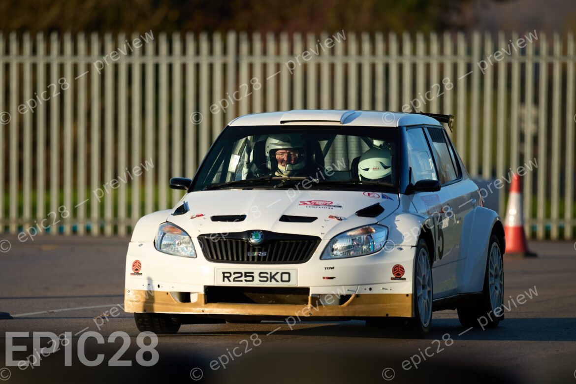 Donington Park, England, 30th Nov 2025, No15, Mark Jasper of BTRDA / Stockport 061 and Don Whyatt of BTRDA / Stockport 061 race in a Skoda Millington Fabia at the Tegiwa Donington Rally 2025 at Donington Park on 30th Nov 2025. Credit: Craig Allan-McWilliams/Alamy Live News