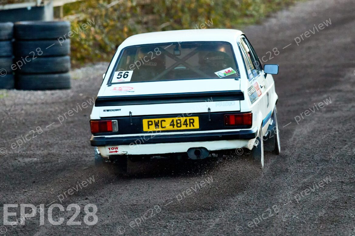 Donington Park, England, 30th Nov 2025, No56, Dean Davies of Herefordshire MC and Cameron Wheatley of Herefordshire MC race in a Ford Escort at the Tegiwa Donington Rally 2025 at Donington Park on 30th Nov 2025. Credit: Craig Allan-McWilliams/Alamy Live News
