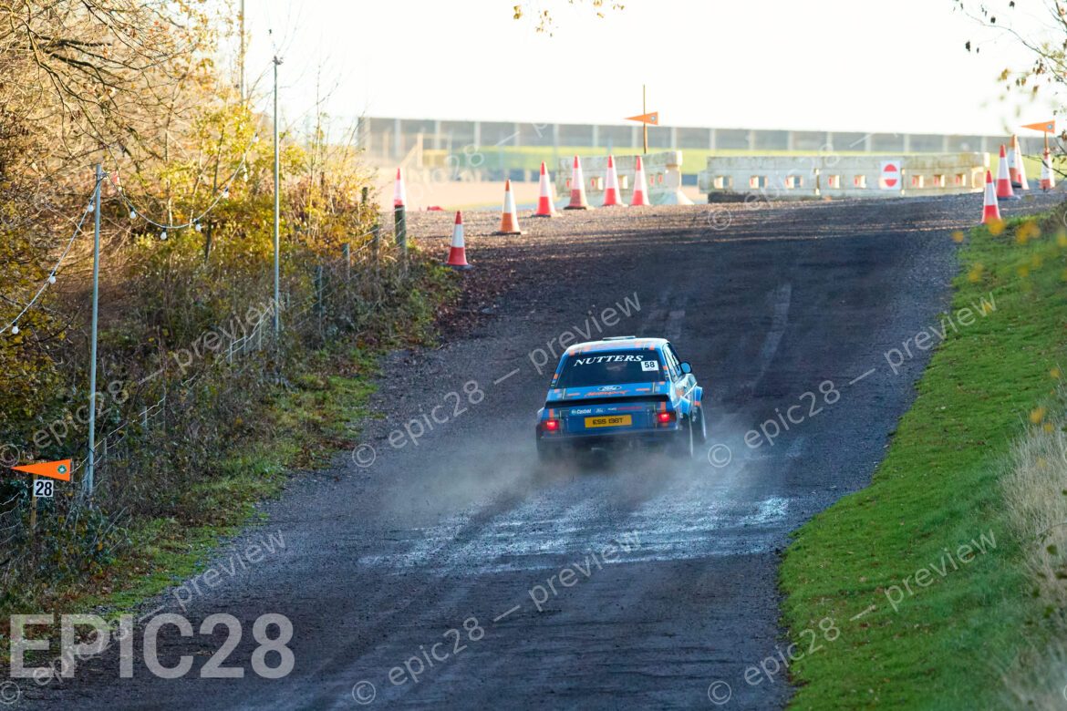Donington Park, England, 30th Nov 2025, No58, Robert Nutter of Eden Valley and Katie Nutter of Eden Valley race in a Ford Escort Mk2 at the Tegiwa Donington Rally 2025 at Donington Park on 30th Nov 2025. Credit: Craig Allan-McWilliams/Alamy Live News