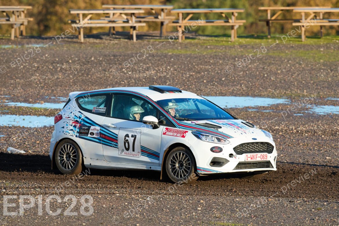 Donington Park, England, 30th Nov 2025, No67, Matthew Arnold of Dukeries MC and Lewis Arnold of Dukeries MC race in a Ford Fiesta Rally 4 at the Tegiwa Donington Rally 2025 at Donington Park on 30th Nov 2025. Credit: Craig Allan-McWilliams/Alamy Live News