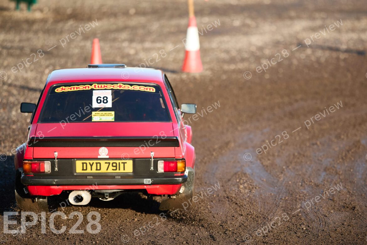 Donington Park, England, 30th Nov 2025, No68, Roger Taylor of Redditch & District MC and Paul Bevan of Amman & District MC race in a Ford Escort Mk2 at the Tegiwa Donington Rally 2025 at Donington Park on 30th Nov 2025. Credit: Craig Allan-McWilliams/Alamy Live News