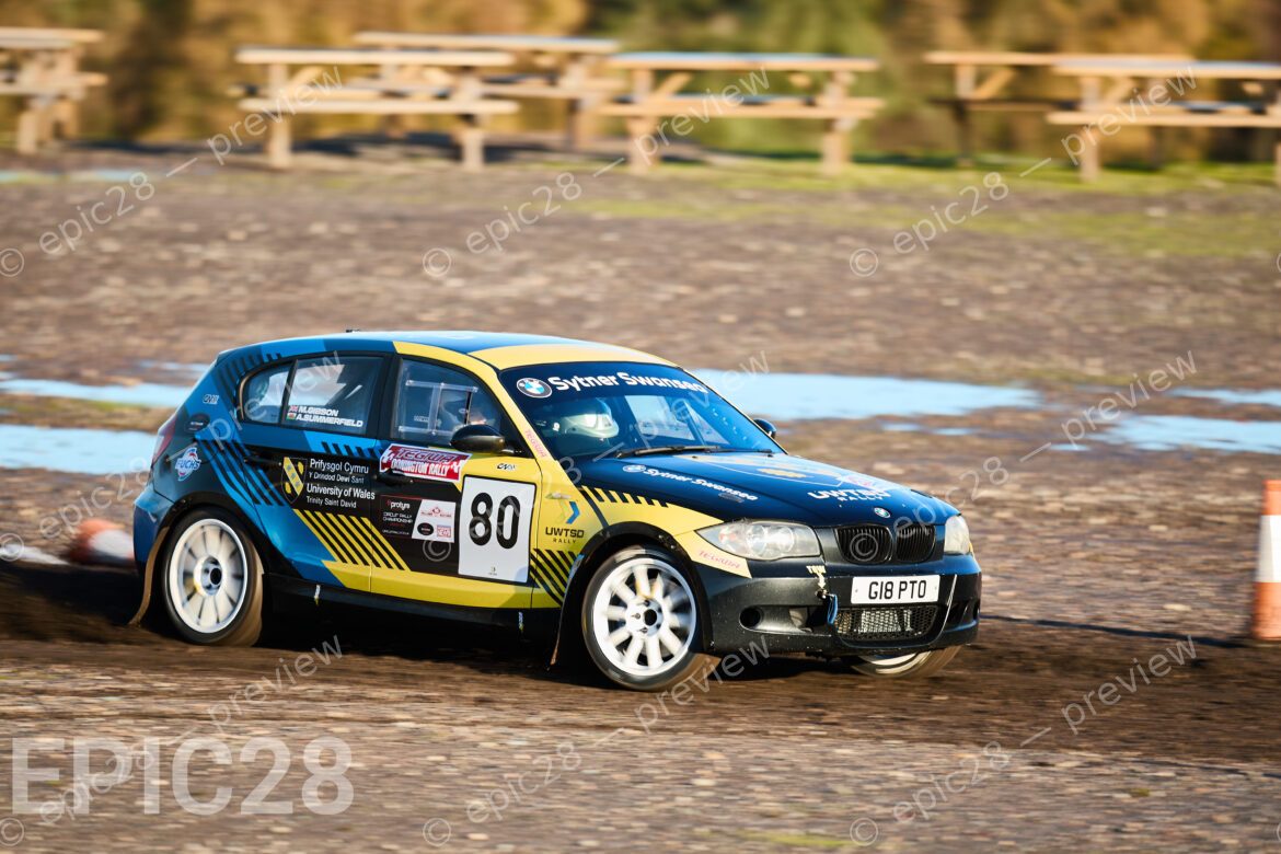 Donington Park, England, 30th Nov 2025, No80, Martin Gibson of Quinton MC and Abigail Summerfield of Heads of the Valleys race in a BMW 130i at the Tegiwa Donington Rally 2025 at Donington Park on 30th Nov 2025. Credit: Craig Allan-McWilliams/Alamy Live News