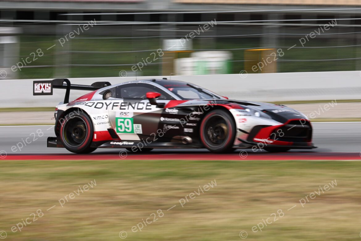 Barcelona, Spain. 11th Apr 2026. #59 Aston Martin Vantage AMR LMGT3 of Clément MATEU (FRA) and Marius FOSSARD (FRA) and Valentin HASSE CLOT (FRA) (RACING SPIRIT OF LEMAN) LMGT3 machine pushes through a high-speed section during Free Practice 2, maintaining a tight line as it hunts for the perfect lap.. Credit: Craig Allan-McWilliams/Alamy Live News