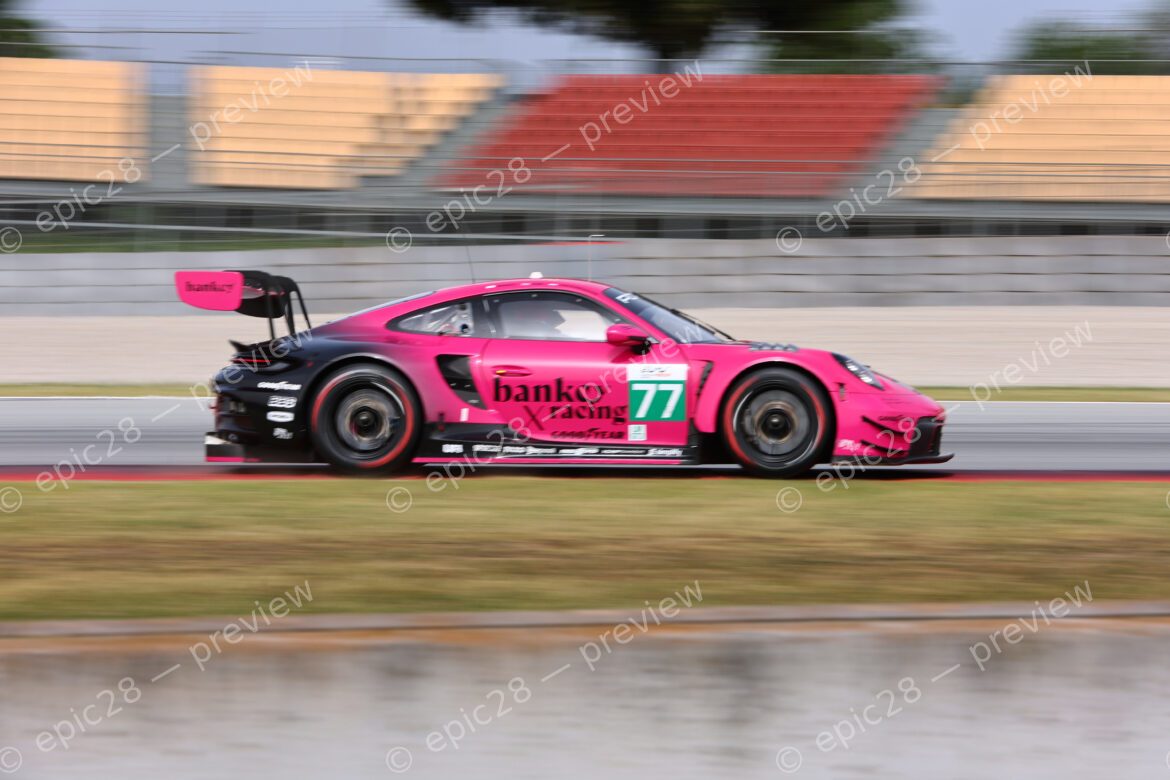 Barcelona, Spain. 11th Apr 2026. #77 Porsche 911 GT3 R LMGT3 of Bankcy (JPN) and Huub VAN EIJNDHOVEN (NED) and Harry KING (GBR) (PROTON COMPETITION) pushes through the corners during Free Practice 2, maintaining high speed across the circuit.. Credit: Craig Allan-McWilliams/Alamy Live News