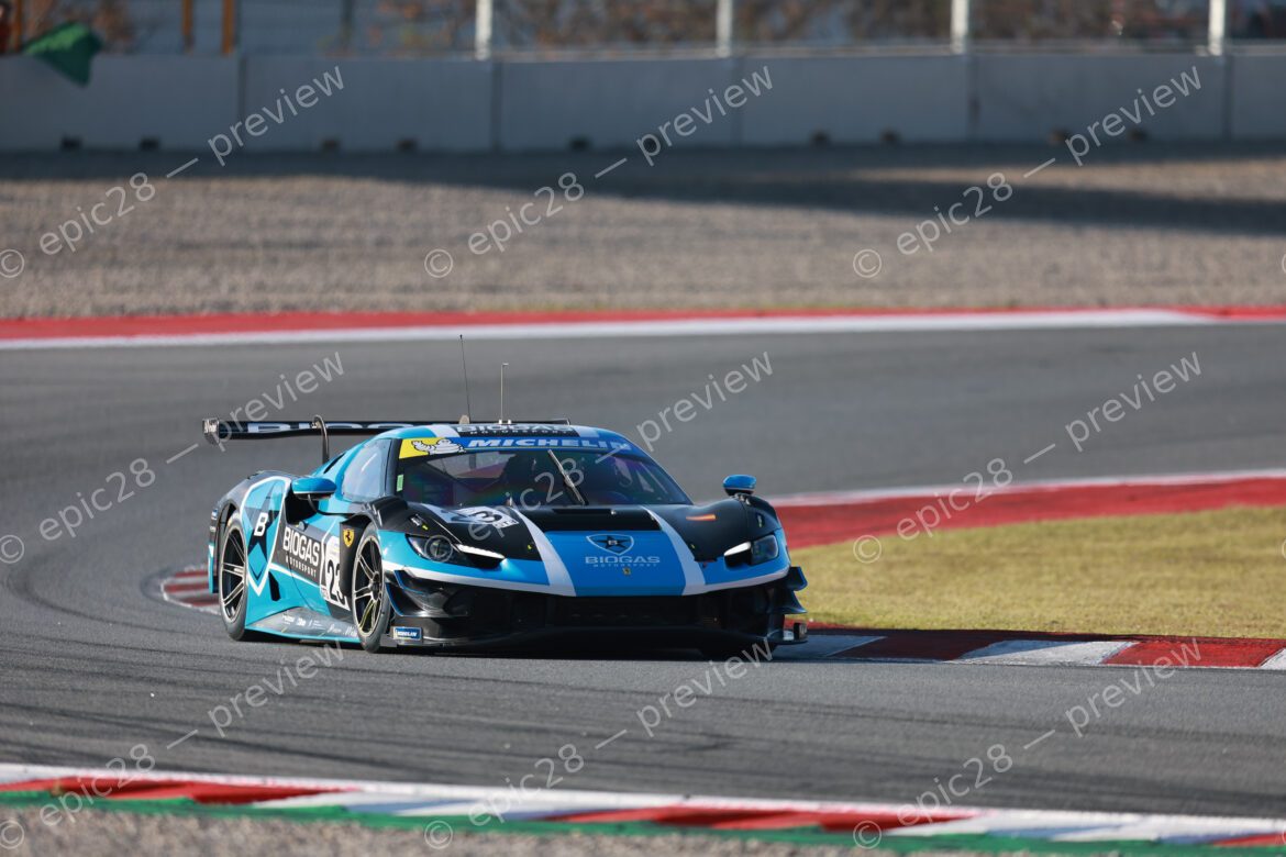 Barcelona, Spain. 8th Apr 2026. #23 Ferrari 296 GT3 of Josep MAYOLA COMADIRA (ESP) and Marc CAROL YBARRA (ESP) (BIOGAS MOTORSPORT) McLaren pushes through a high-speed corner during the morning session of the Michelin Le Mans Cup.. Credit: Craig Allan-McWilliams/Alamy Live News