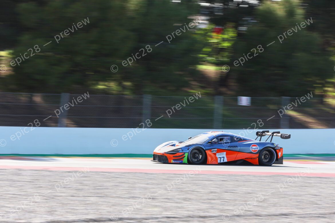 Barcelona, Spain. 10th Apr 2026. #77 McLaren 720S GT3 Evo of Gonzalo DE ANDRES MARTIN (ESP) and Jean-Baptiste SIMMENAUER (FRA) (SMC MOTORSPORT) McLaren maintains a tight line through the corner during the second free practice session. The driver pushes for precision and pace as they navigate the technical section of the circuit.. Credit: Tracey Allan-McWilliams/Alamy Live News