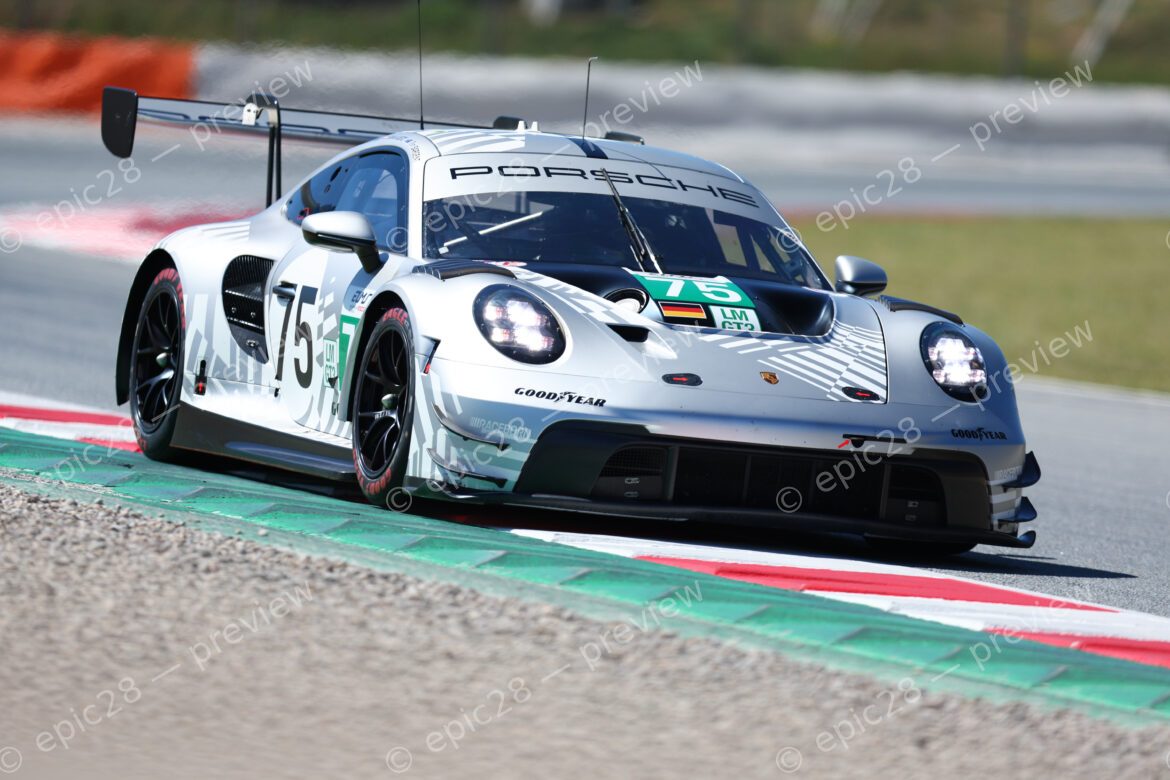 Barcelona, Spain. 6th Apr 2026. #75 Porsche 911 GT3 R LMGT3 of Matt KURZEJEWSKI (USA) and Thomas SARGENT (USA) and Richard LIETZ (AUT) (PROTON COMPETITION) Porsche muscles through the corner, fighting for every inch of grip as it pushes toward the apex. The driver maintains a razor-thin line, balancing raw power and precision. Credit: Tracey Allan-McWilliams/Alamy Live News