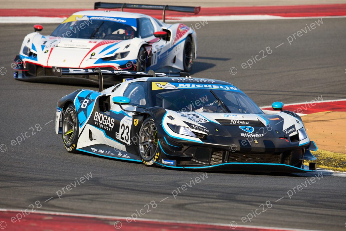 Josep MAYOLA COMADIRA (ESP) and Marc CAROL YBARRA (ESP) drives for BIOGAS MOTORSPORT (ESP) in a Ferrari 296 GT3 at the 2025 Michelin Le Mans Cup in PORTIMÃO, Portugal 18th October 2025. (Photo by Craig Allan-McWilliams)